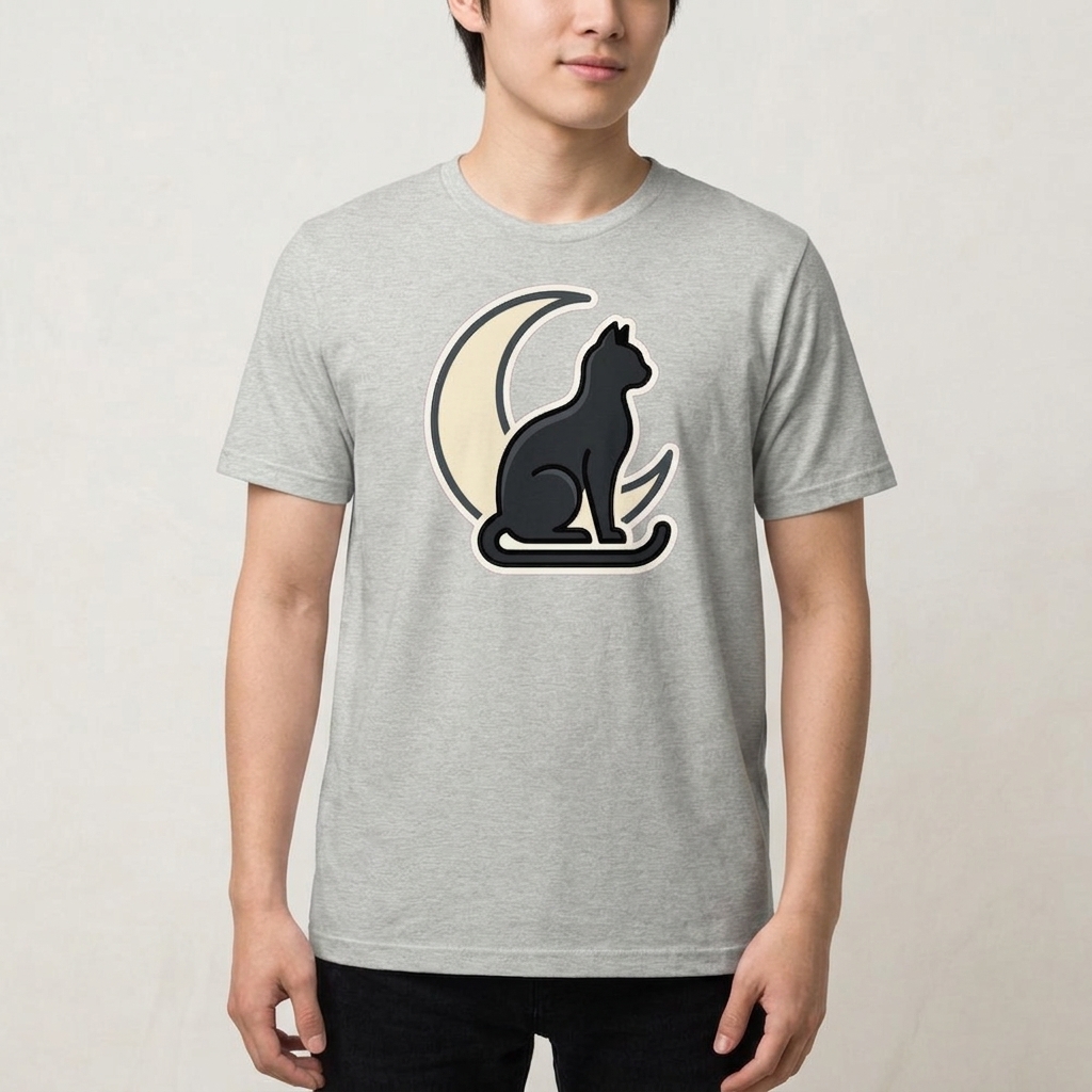 T-shirt Chat Noir Élégant sous la Lune