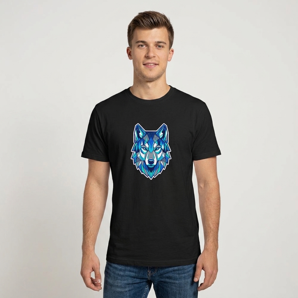 T-shirt Loup Géométrique Nuit Mystique