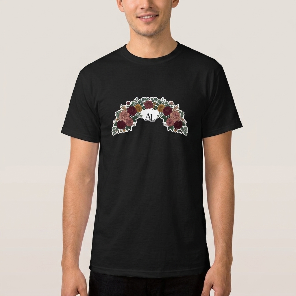 T-shirt Mariage Monogramme Floral Élégant