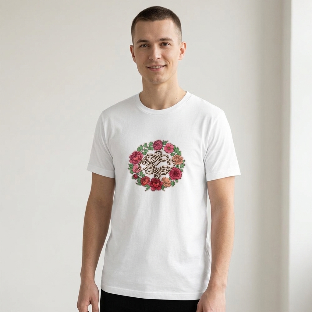 T-shirt Mariage Élégant Couronne Florale